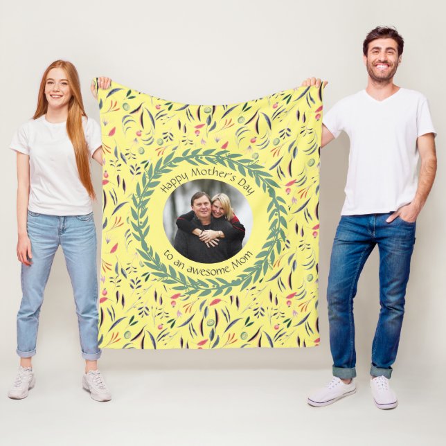 Gelbe florale PHANTASTISCHE MAMA mit FOTO Mutterta Fleecedecke (Beispiel)
