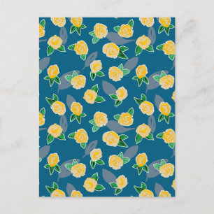 Gelbe Florale Rose auf Blau Postkarte