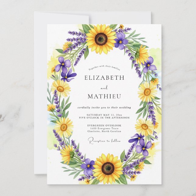 Gelbe Florale Rustikale Hochzeit Einladung (Vorderseite)