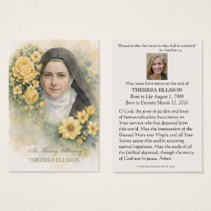 Gelbe Florale Trauer-Gedenkkarte St. Therese 
