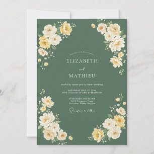 Gelbe Florale Üppige Romantische Hochzeit Einladung