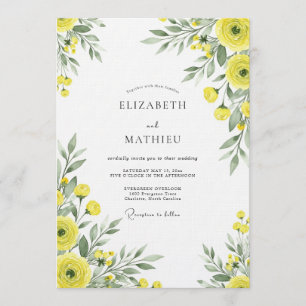 Gelbe Florale Whimsy-Hochzeit Einladung