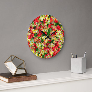Gelbe Frangipanis und Rote Rosen, Wall-Clock Große Wanduhr