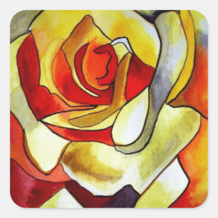 Gelbe Freesia Aquarellfarbe Original Blume Quadratischer Aufkleber