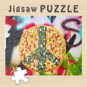 Gelbe Friedensmosaik auf Graffitiwand -  Puzzle