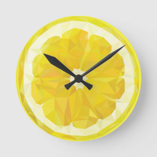 Gelbe, frische saure Zitronenscheibe, modern Runde Wanduhr