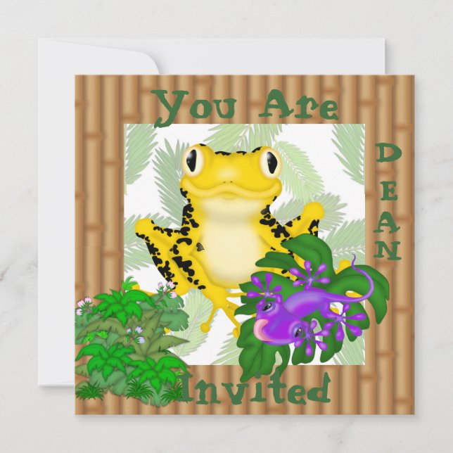 GELBE FROG MIT LIZARD NIEDLICH Kids Einladung (Vorderseite)