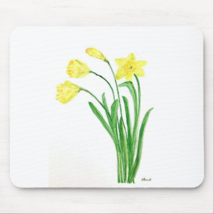Gelbe Frühlingsblumen Wasserfarbe Narzissen Blumen Mousepad