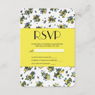 Gelbe Frühlingsblüten auf weißem und gelbem Papier RSVP Karte