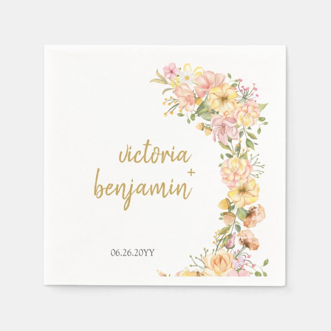 Gelbe Frühlingsblütenpinke Blume Hochzeit Serviette (Vorderseite)