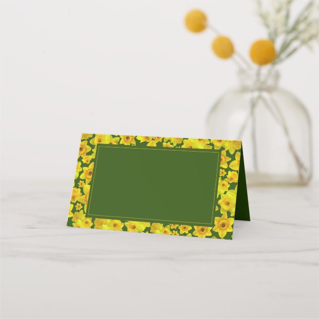 Gelbe Frühlingsdrossel - Hochzeit Platzkarte (Vorderseite)