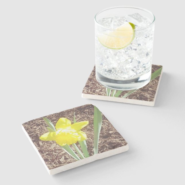 Gelbe Frühlingsdrossel Steinuntersetzer (Seitenansicht)