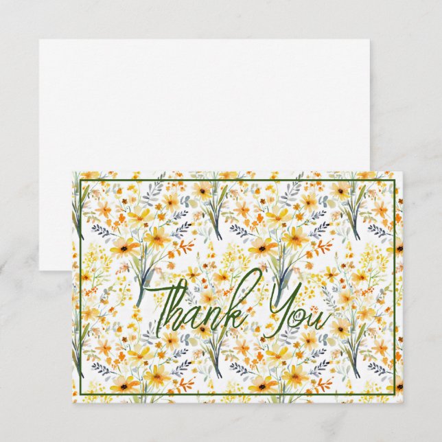 Gelbe Frühlingssonne - Wildblumen Dankeskarte (Vorne/Hinten)