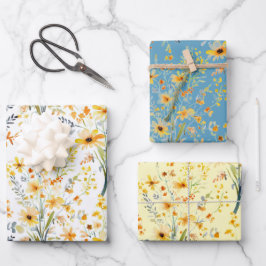 Gelbe Frühlingssonne - Wildblumen Geschenkpapier Set