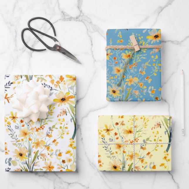 Gelbe Frühlingssonne - Wildblumen Geschenkpapier Set (Vorderseite)