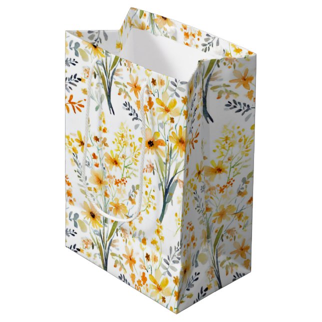 Gelbe Frühlingssonne - Wildblumen Mittlere Geschenktüte (Vorderseite Schrägansicht)
