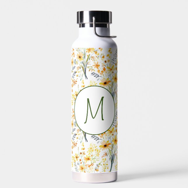 Gelbe Frühlingstraffe Wildblumen, monogramm Trinkflasche (Links)