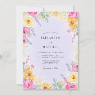 Gelbe Fuchsien-Wildblumen-Hochzeit Einladung