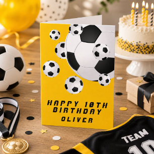 Gelbe Fußball-Jugendlicher-glücklicher Geburtstag Karte