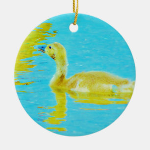 Gelbe Gänse mit hellblauem Wasser Keramikornament