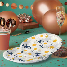Gelbe Gänseblümchen Blumenmuster Gartenparty Servi