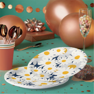 Gelbe Gänseblümchen Blumenmuster Gartenparty Servi Pappteller