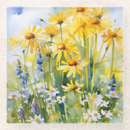 Gelbe Gänseblümchen, Wildblumen Glasuntersetzer