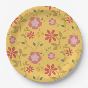 Gelbe Gänseblumen-Blumenmuster Vintage Pappteller