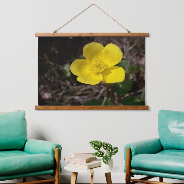 Gelbe Gartenanlage Blume Wandteppich Mit Holzrahmen (Wohnzimmer)