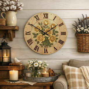 Gelbe Gartenblumen-Wanduhr Sonnengelb Große Wanduhr