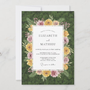 Gelbe gedämpfte Malven-Kranz-Hochzeit Einladung