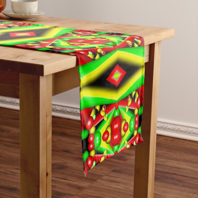 Gelbe Gelbbläschen und Streifen Abstrakt Art Kurzer Tischläufer (Beispiel)