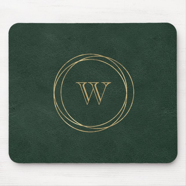 Gelbe geometrische Kreise Grüne Monogramm Mousepad (Vorne)