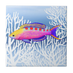 Gelbe gepunktete Anthias Riff-Fischfliese Fliese