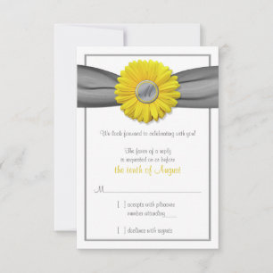Gelbe Gerbera-Daisy Graues Band RSVP Antwortkarte Karte