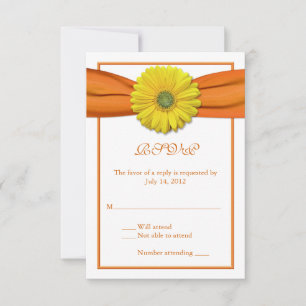 Gelbe Gerbera mit orangefarbener Flachbandkarte 2 RSVP Karte