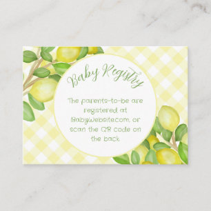 Gelbe Gingham-Baby-Registry-Beilagekarte mit Zitro Begleitkarte