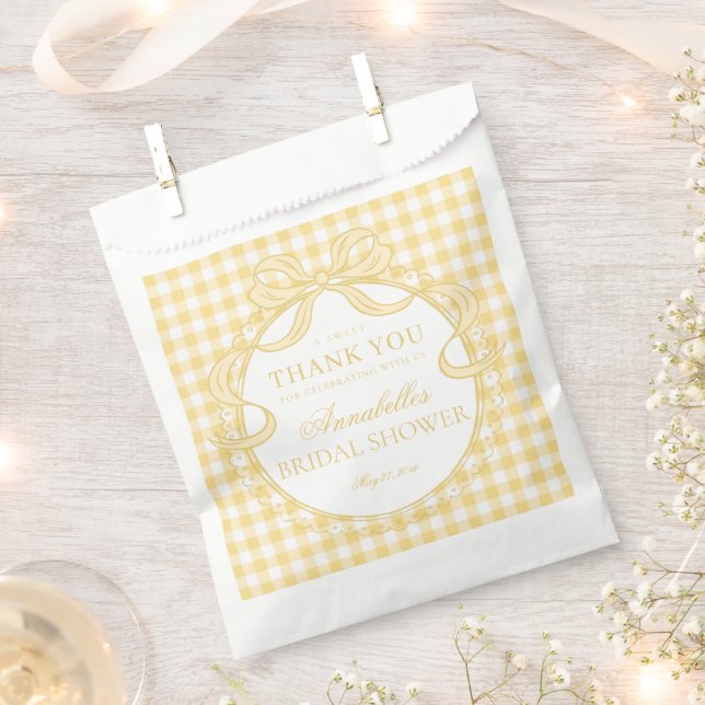 Gelbe Gingham Coquette Bogen Brautparty-Dessert Geschenktütchen (Ausgeschnitten)