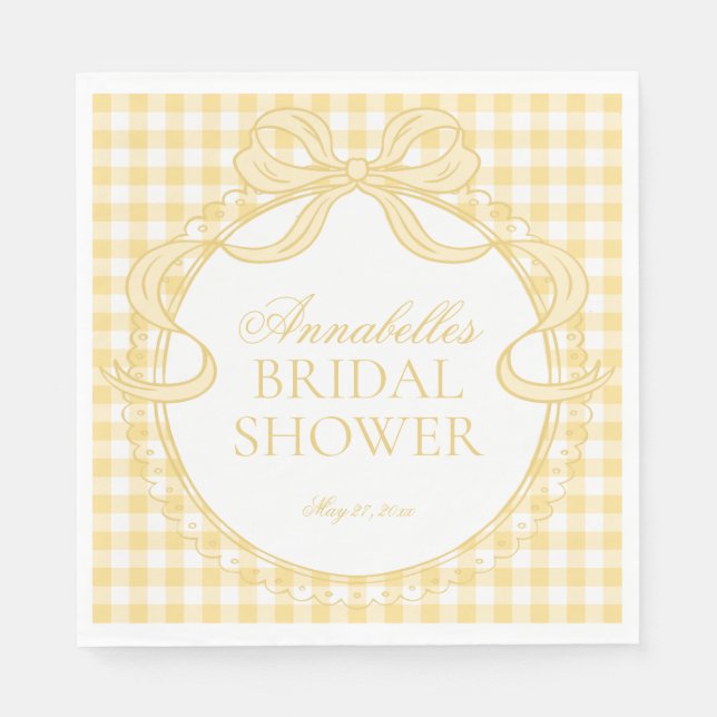 Gelbe Gingham Coquette Bogen Brautparty-Dessert Serviette (Vorderseite)