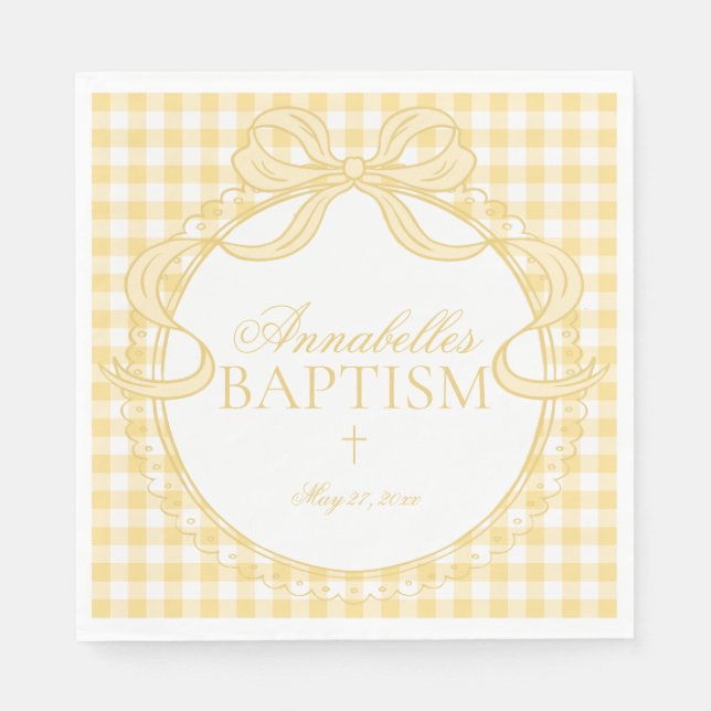 Gelbe Gingham Coquette Bogen Tauf Tischdekoration Serviette (Vorderseite)