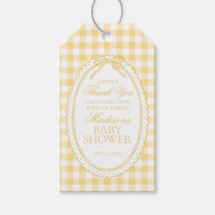 Gelbe Gingham Coquette Schleife Baby Shower Gesche Geschenkanhänger
