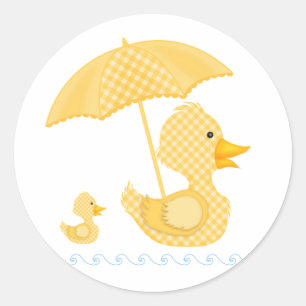Gelbe Gingham Duck, Babydusche Runder Aufkleber