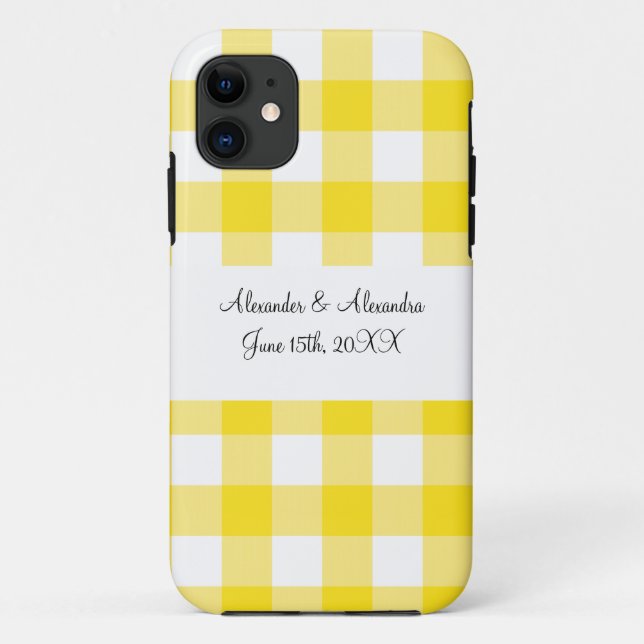 Gelbe Gingham-Gastgeschenke Hochzeiten Case-Mate iPhone Hülle (Rückseite)