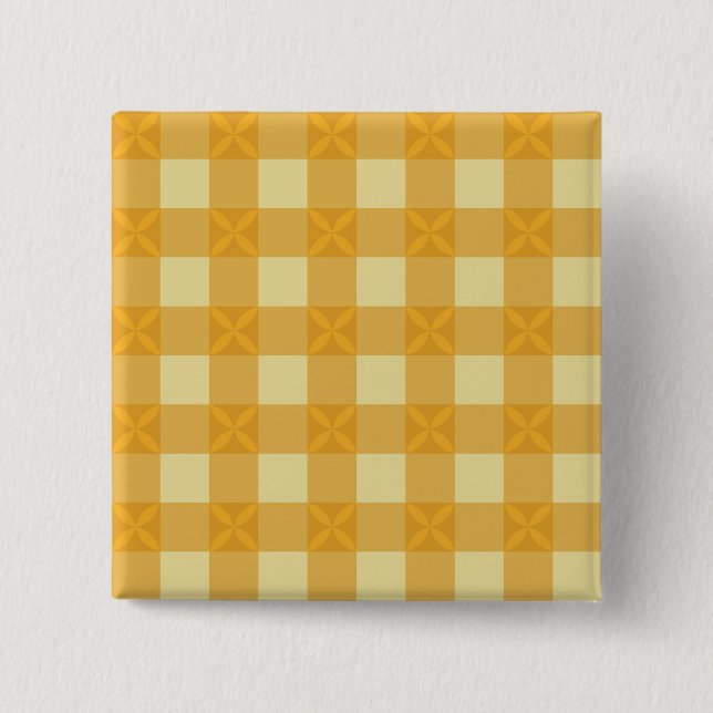 Gelbe Gingham & Gelbe Blüten Knöpfe  Button (Vorderseite)