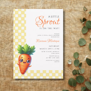 Gelbe Gingham-Karotte Kleiner Spross Babyparty Einladung