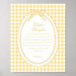 Gelbe Gingham-Kokette-Bow-Diaper-Gedanken Baby Poster