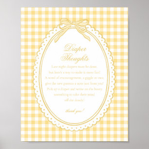 Gelbe Gingham-Kokette-Bow-Diaper-Gedanken Baby Poster