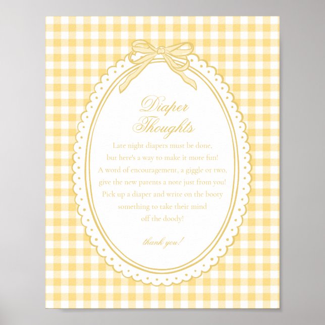 Gelbe Gingham-Kokette-Bow-Diaper-Gedanken Baby Poster (Vorne)