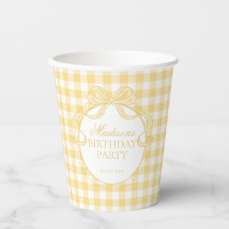 Gelbe Gingham-Kokette mit Schleife, Brautparty Pappbecher