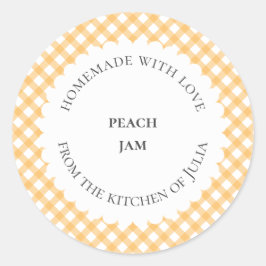 Gelbe Gingham-Lebensmittelverpackungen für hausgem Runder Aufkleber